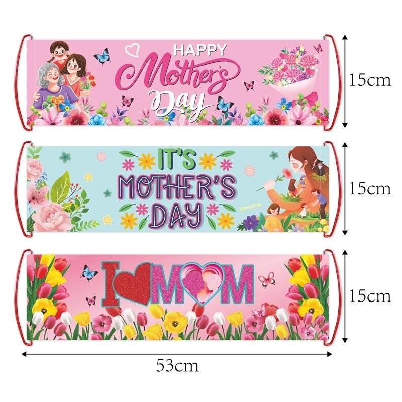 3pcs/set Mother's Day Happy Banner Handheld Banner Flower Photo Props Party Supplies