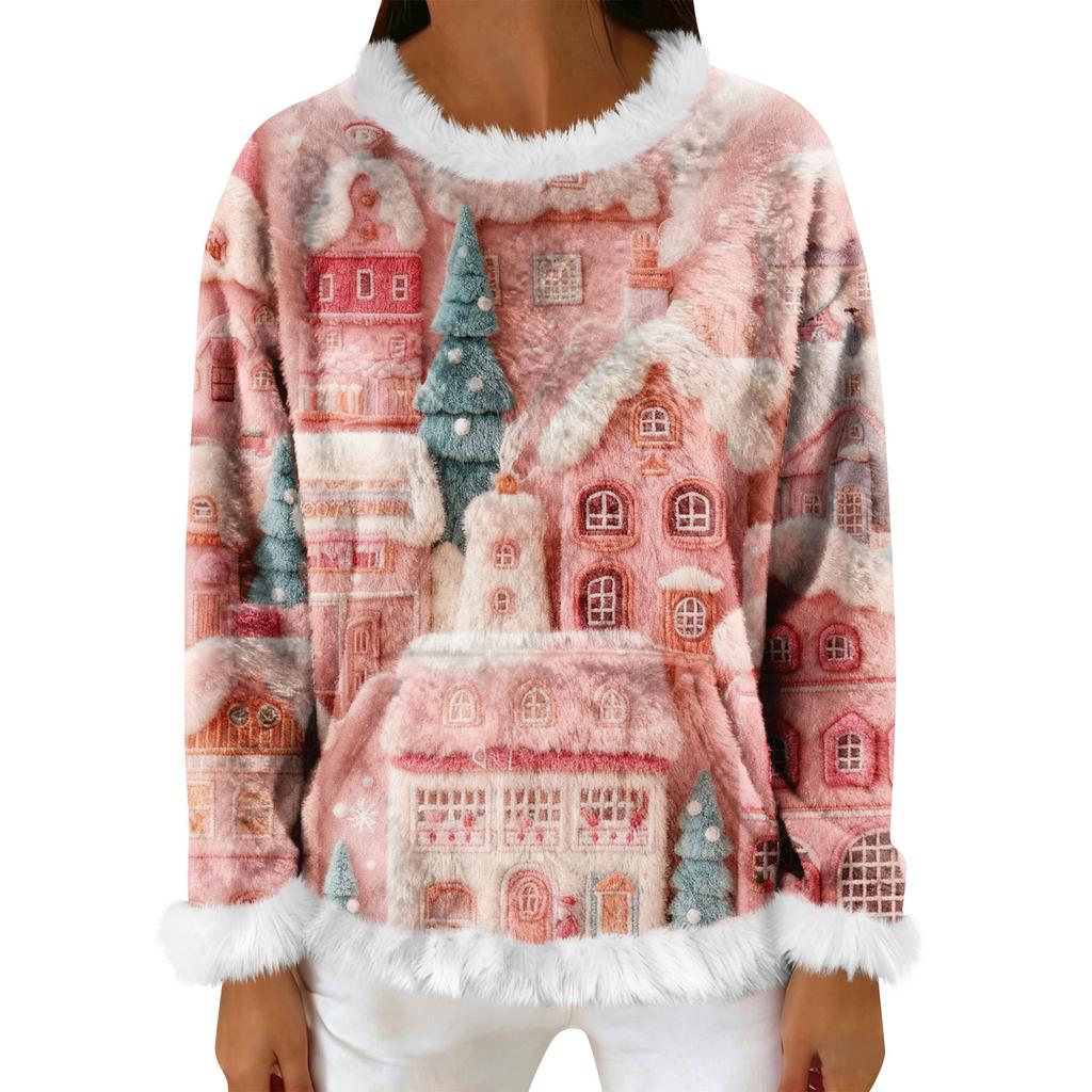 Women's Casual Fleece Sweatshirt  Long-Sleeve Round  Neck Casual Comfortable Loose-Fit Lightweight Women's Flannel Sweatshirt