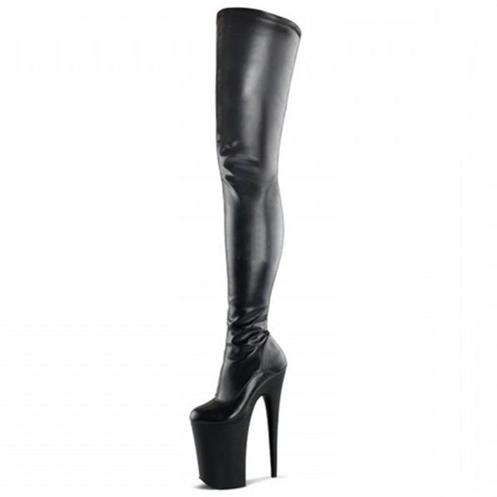 20 см сексуальные женские лазерные лакированные кожаные длинные сапоги на молнии сексуальные туфли для стриптиза туфли для танцев на шесте с круглым носком сапоги