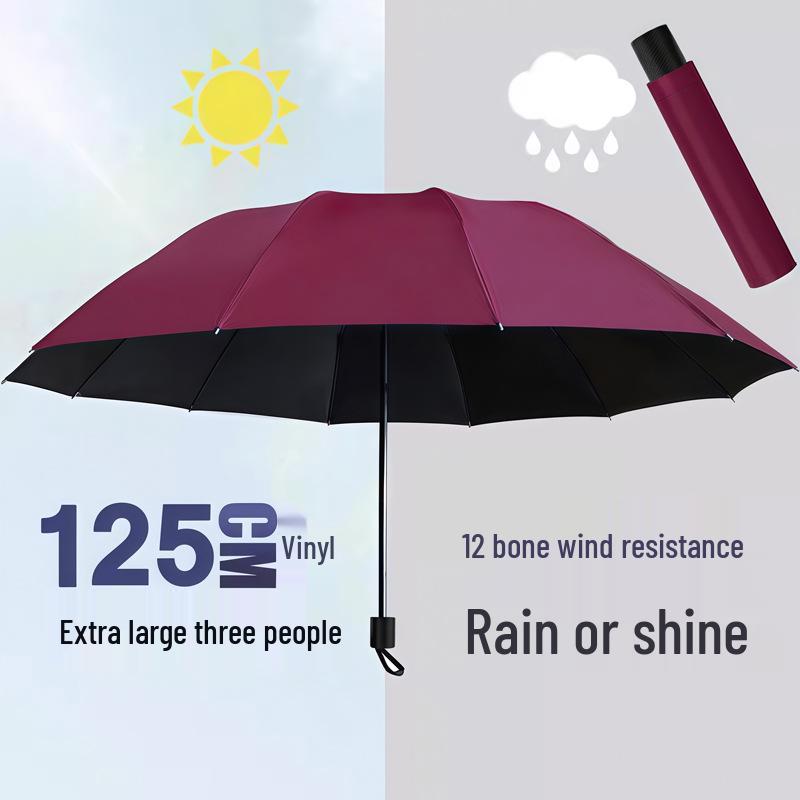 Twelve-Bone Oversized Women's Umbrella: Black UV Protection for Sun & Rain