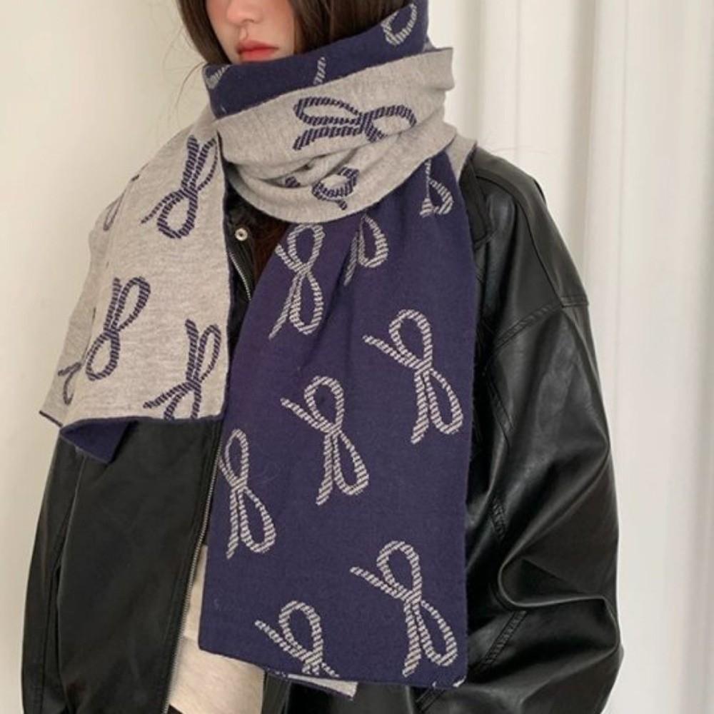 Lightweight Imitation Wool Scarf Korean Style Winter Shawl Trendy Bow Scarf Gift