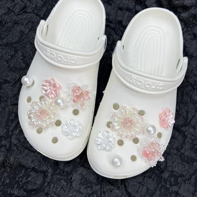 Розовый, Жемчужная цветочная пряжка для обуви, Ручная работа, Сделай сам, Съемные цветы для обуви, Перфорированные аксессуары для обуви, Красивый и модный жемчуг