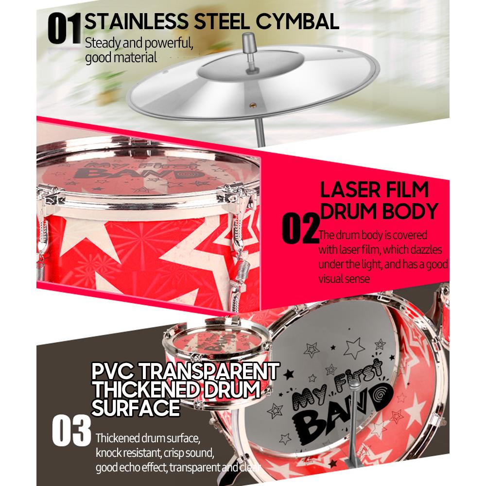 Детская барабанная установка из 6 предметов, барабанная установка, джазовая барабанная установка со складным табуретом, педалью для тарелок, барабанные палочки