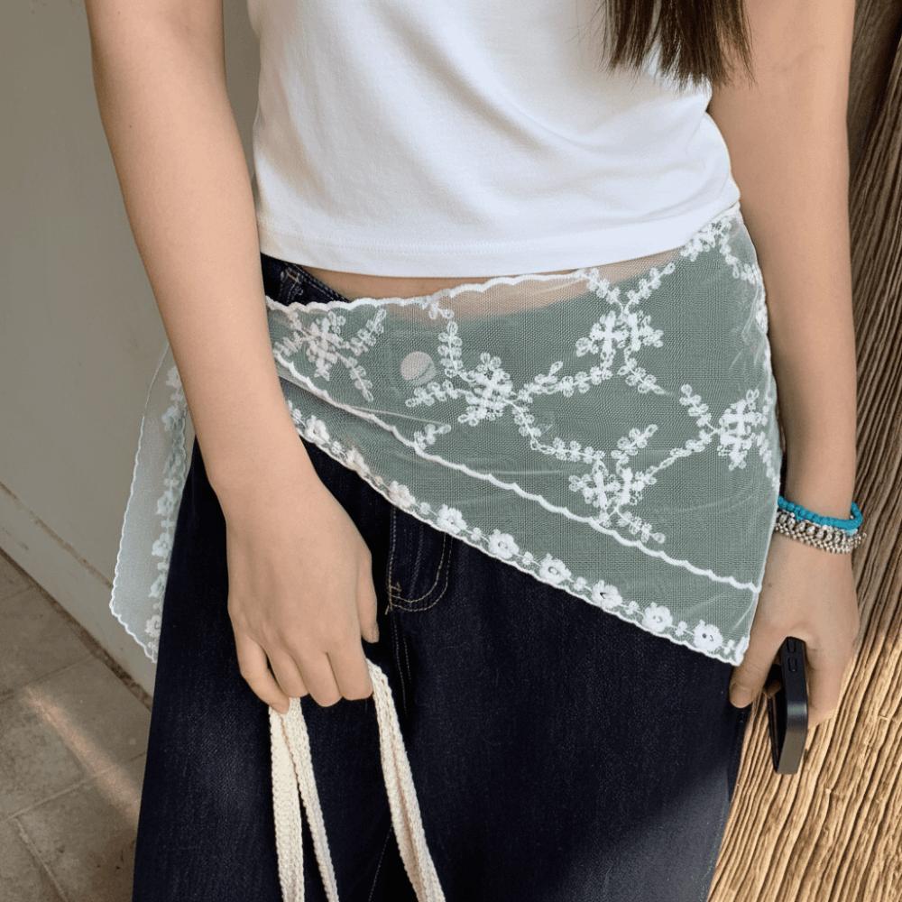 White Lace Triangle Belt Elegant Belted Overlap Scarf Niche Korean Lace Apron  Party