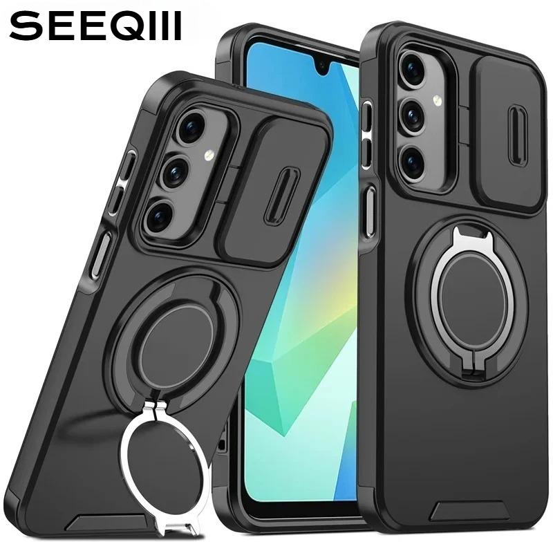 Защитный чехол-броня для Samsung Galaxy A27 A57 A37 A17 A07 A16 A26 A36 A56 A06 A55 A35 A15 Чехол с кольцом-держателем и защитой сдвижной камеры