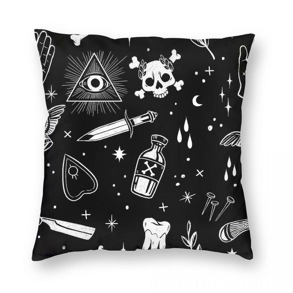 Macabre Skulls Bats Bones Square Pillowcase Polyester Linen Velvet Printed Zip Decor Throw Pillow Case Car Cushion Cover 45X45