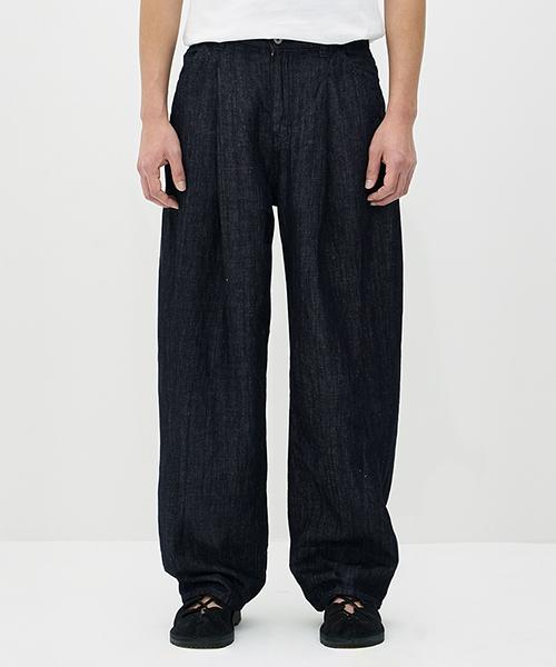 ERRORS EXCEPTED Ldp128Db Pleated Linen Denim Pants (One Wash)