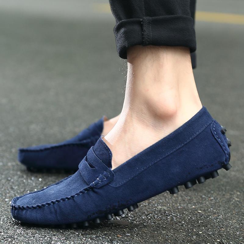 Модная мужская повседневная обувь Модная мужская обувь Ручная работа Замшевые мужские лоферы Мокасины Слипоны Мужские балетки Мужская обувь для вождения Синий Размер 46