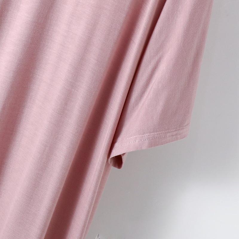 Модал с подушечками для бюстгальтера, макси-платье с короткими рукавами, женские летние ночные рубашки без стальных колец с круглым вырезом и без бюстгальтера больших размеров