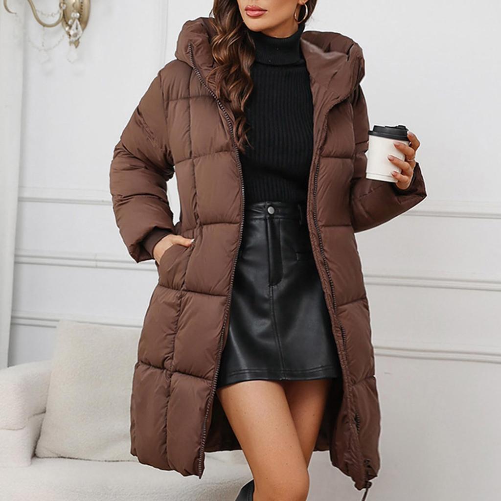 Women's Casual Jacket Lightweight Hooded Coat Mid-length Cotton Comfortable Warm Coat With Pocket