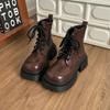 Коричневые лакированные женские ботинки в британском стиле «Мартин» 2025 осень новые на толстой подошве с увеличением высоты милые и крутые универсальные и стройнящие короткие ботинки