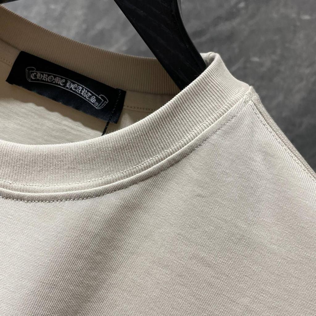 8737 CHROME HEARTS 2025 Летняя новая высококачественная хлопковая футболка с круглым вырезом, свободная, большого размера, для мужчин и женщин, футболка для пары