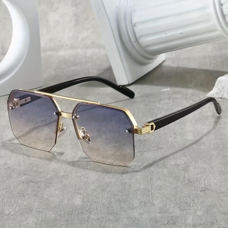 Многоугольные мужские модные очки с двойной перекладиной и черными линзами. Стильные повседневные очки для повседневной одежды. Модные очки