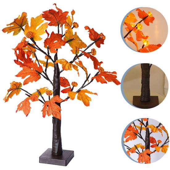 Осенняя лампа из кленового дерева, 24 светодиода с батарейным питанием, USB, регулируемая подсветка, свет из тыквы, кленового листа, урожай на День благодарения, Хэллоуин, Рождество, рабочий стол