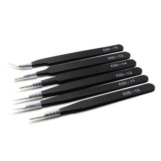 6Pcs ESD Stainless Steel Precision Anti-Static Tweezers Set Electronics