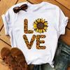 Vintage Leopard Love Sunflower Graphics Women T-Shirt 90S Summer Blouse Loose Short Sleeve Round Neck Female Crop Tops