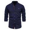 Spring Summer 100% Cotton Shirt Men Fashion Solid Color Stand Collar Long-sleeved Mens Shirts Social Casual Men Clothing