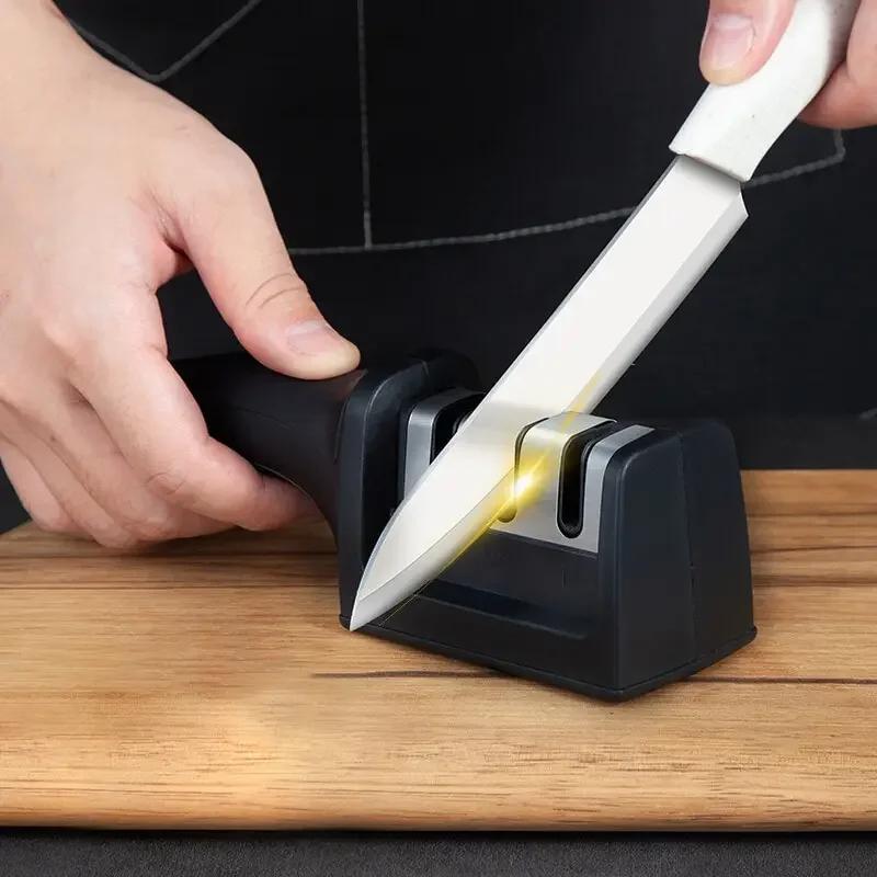 1PcKnife Sharpener Black Kitchen Tools Three-stage Sharpening Stone Accessory Professional Knives Bar Accessories Dining Home