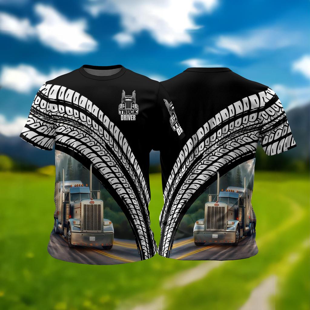 Casual Men's T-Shirt Summer Short Sleeve Tops Driver Truck Pattern Print O-Neck Pullover Oversized Male Clothing Outdoor Tees