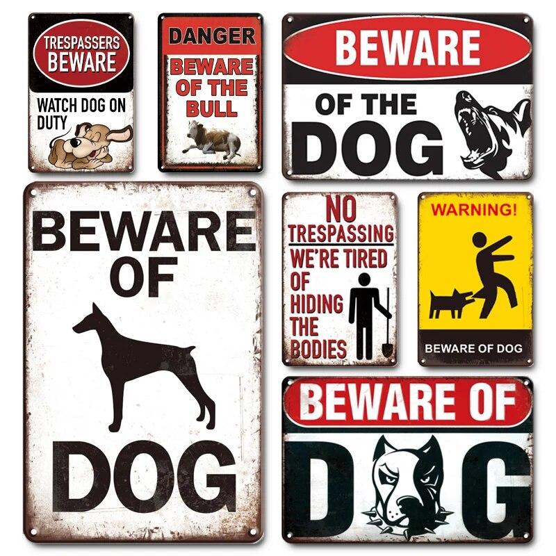 Warning Danger Poster Metal Decor Beware Of The Dog Cat Vintage Tin Sign No Trespassing Farmhouse Wall Decor Family Doorplate