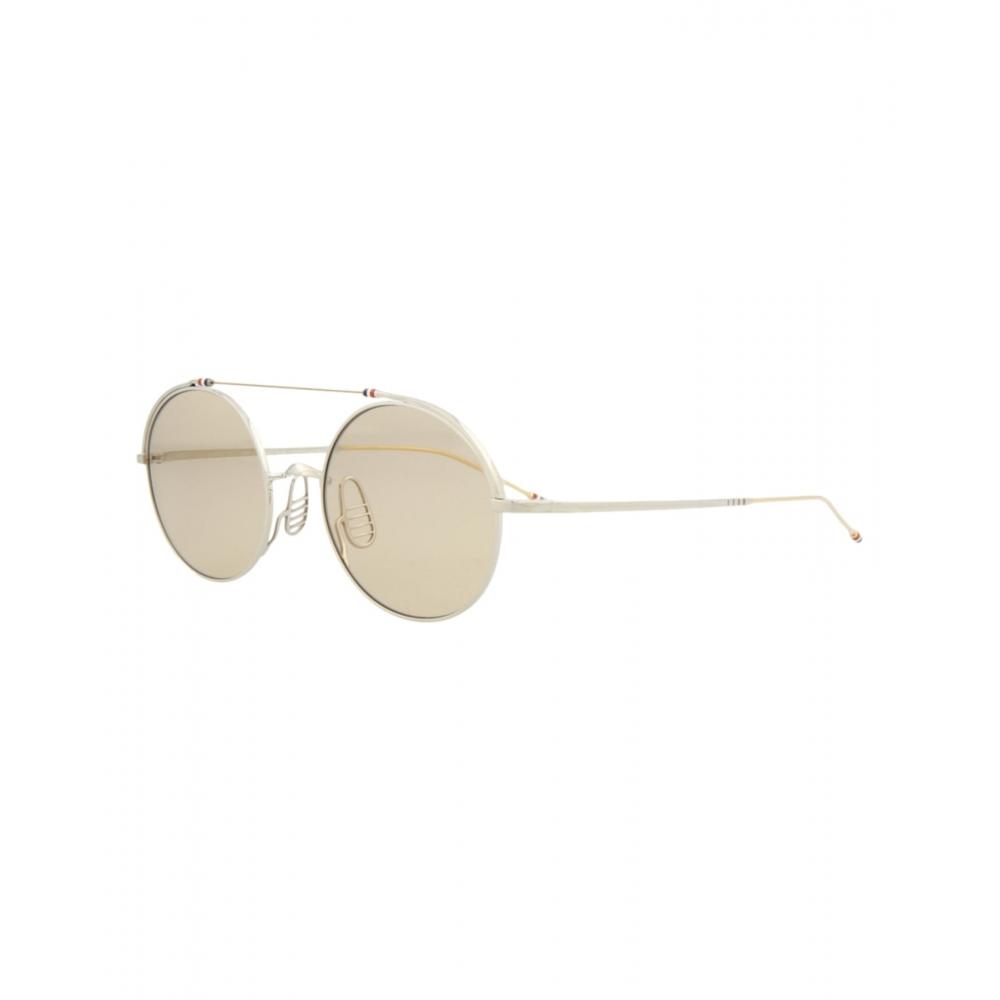 Thom Browne Round Frame Metal Sunglasses White Gold Silver Brown