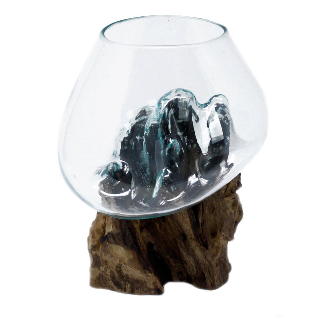Melted Glass Bowl on Wood Stand
