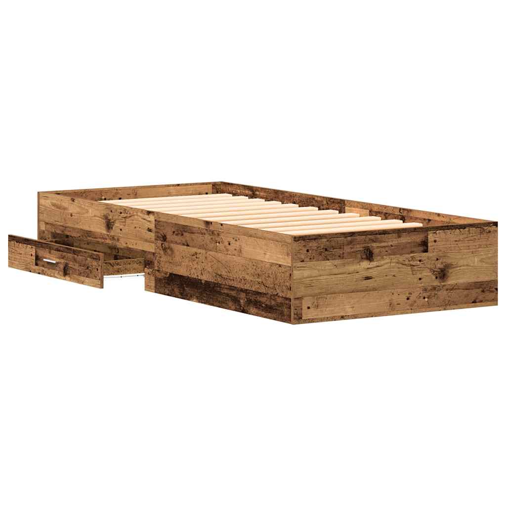 Rustic Storage Bed Frame with Drawers Reclaimed Wood Look 90 x 190 cm Engineered Wood