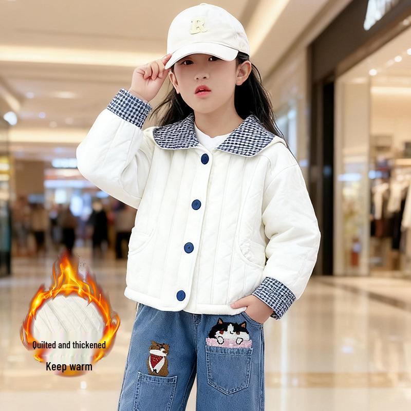 Girls' Autumn/Winter Thickened Set 2025: Cotton-Padded Jacket & Fleece-Lined Jeans Two-Piece