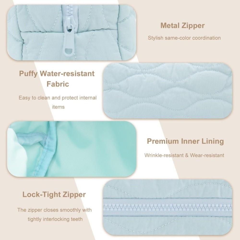 Portable Puffy Padded Travel Cosmetic Bag Solid Color Wide-open Makeup Bag Makeup Organizer Case Large Capacity Toiletry Bag