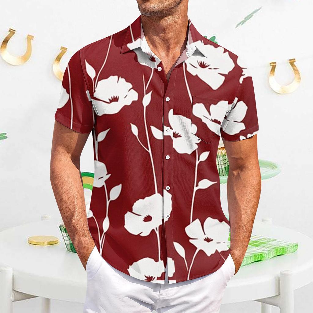 Мужская повседневная рубашка с короткими рукавами, облегающая, стильная, с гавайским принтом