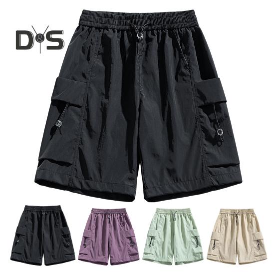 Мужские шорты, регулируемые, с эластичной резинкой на талии, спортивные шорты с несколькими карманами, однотонные, свободного кроя, повседневные шорты