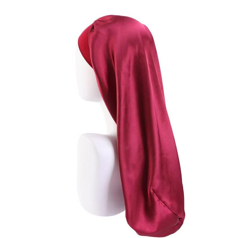 1Pc Silk Satin Bonnet Long Hair Polyester Double Sided Hair Hat Solid Color Dreadlocks Braids Women Night Sleep Cap
