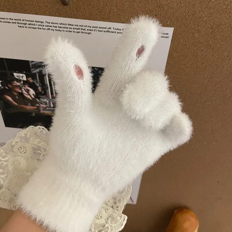 Корейская версия вязаных шерстяных перчаток для женщин на зиму, плюшевые и утолщенные, для велоспорта, для тепла, с сенсорным экраном, перчатки в комплекте