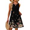 Ladies Fashion Casual Summer Vintage Floral Print Dress With Pocket Beach Holiday Vest Dress