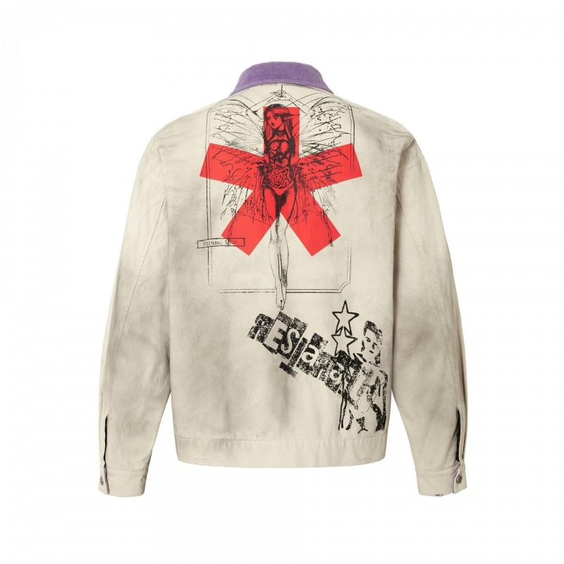 Mens Oversized Washed Distressed Cotton Motorcycle Jacket Retro Streetwear Loose Fit Outerwear