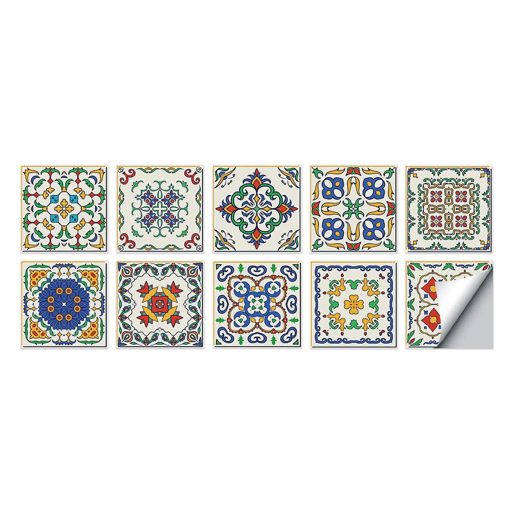 10 Pieces European Style Tile Wall Sticker Self-Adhesive Living Room Bathroom Renovation Wallpaper Pvc Crystal Film Tile Sticker