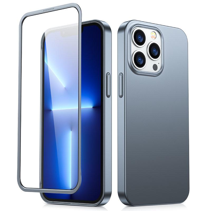Case cover for iPhone 13 Pro Max, back and front housing, tempered glass, gray