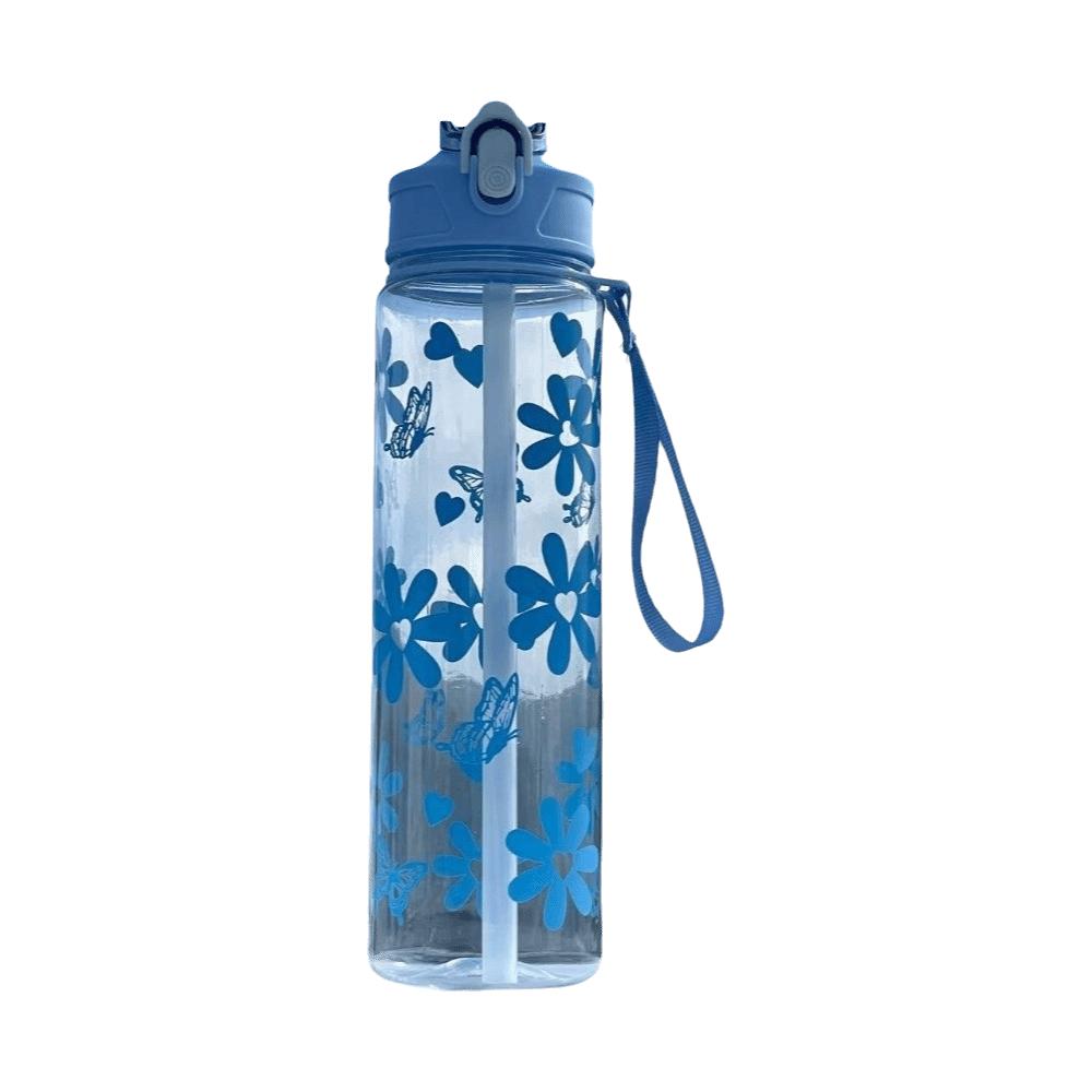 800ML Sports Water Bottle Bow Flower Printed Water Cup Trendy Straw Cup Gym