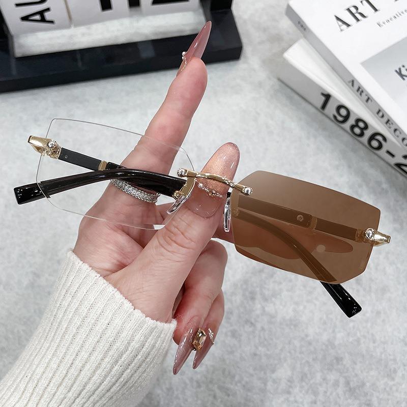 Square Rimless Photochromic Glasses Men Women Business Anti Blue Light Casual Flat Light Computer Mirror