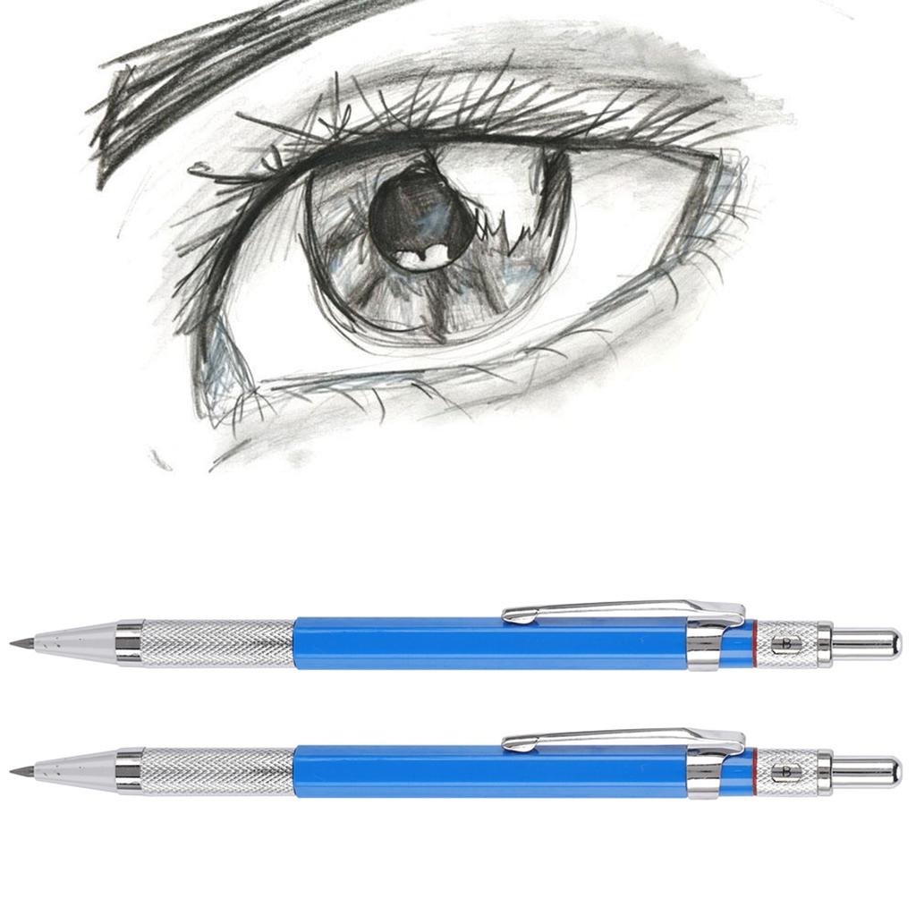 2Pcs High Quality Metal Mechanical Click Pencil 2.0MM for Drawing Design Proofing Writing