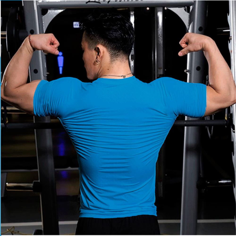Мужская приталенная футболка с круглым вырезом, мышечная футболка для спортзала с коротким рукавом, обычная блузка, футболка