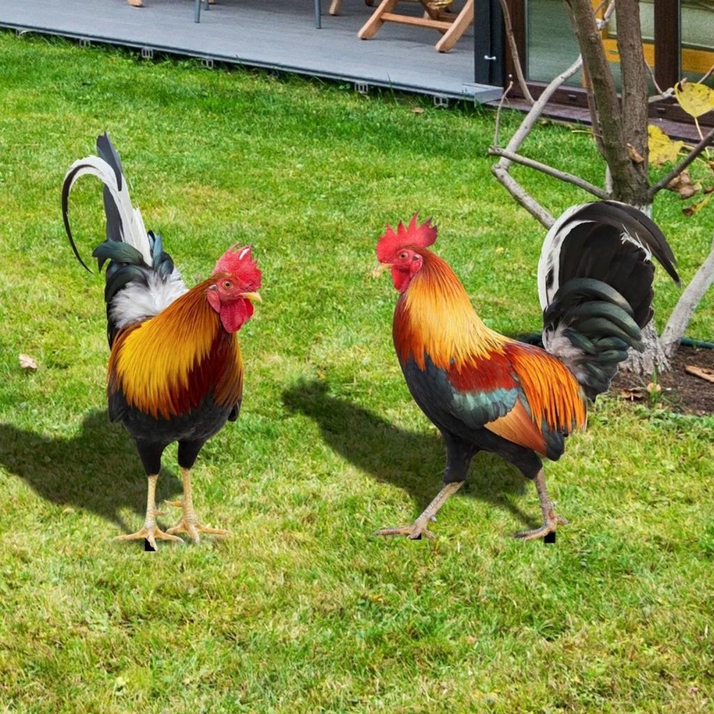 Acrylic Rooster Yard Chicken Outdoor Garden Stakes Animal Chicken Statues Rooster Garden Decor for Patio Lawn Ornament, Rooster Stakes - Flat Not 3D