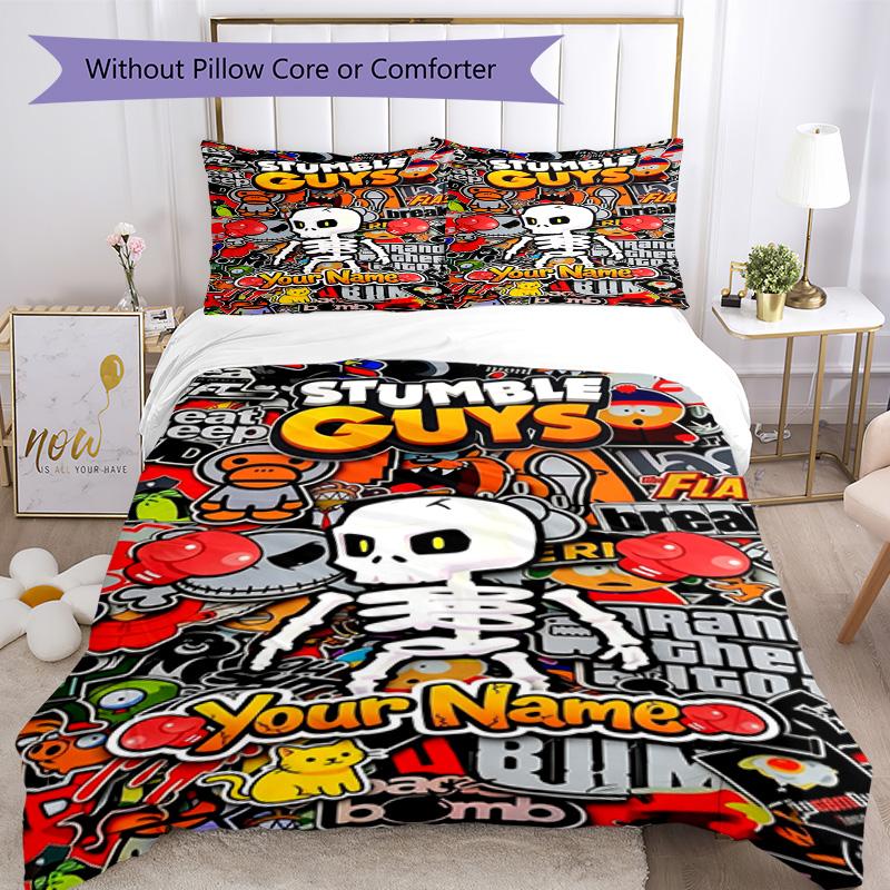 Stumble Guys Personalized Text Bed Linens Suitable for Study room Machine Washable Bedroom Decor Birthday/Christmas GiftSpiritual Gift