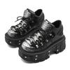 Gothic Ankle Rock Boots  New Punk Style Women Shoes Lace-up Heel Height 6CM Platform Shoes Woman Metal Decor Woman Sneakers