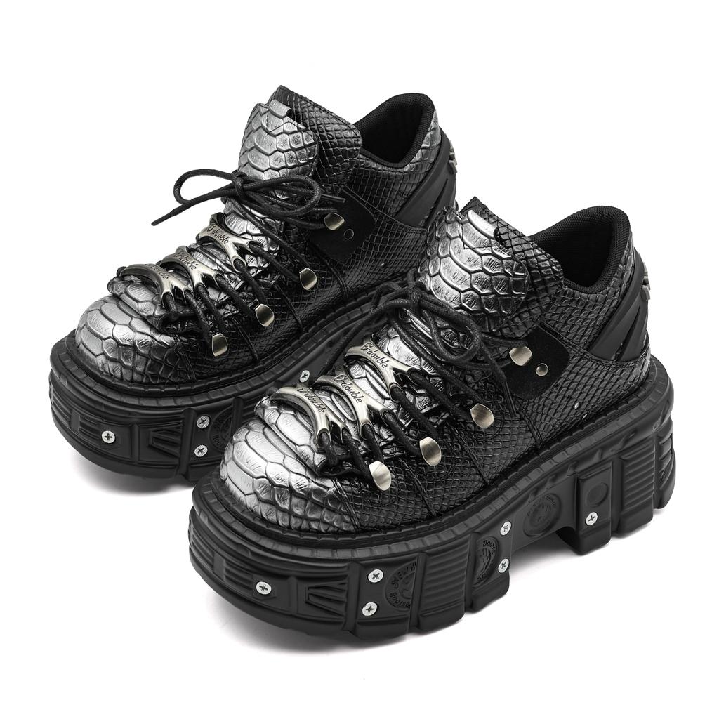 Gothic Ankle Rock Boots New Punk Style Women Shoes Lace-up Heel Height 6CM Platform Shoes Woman Metal Decor Woman Sneakers