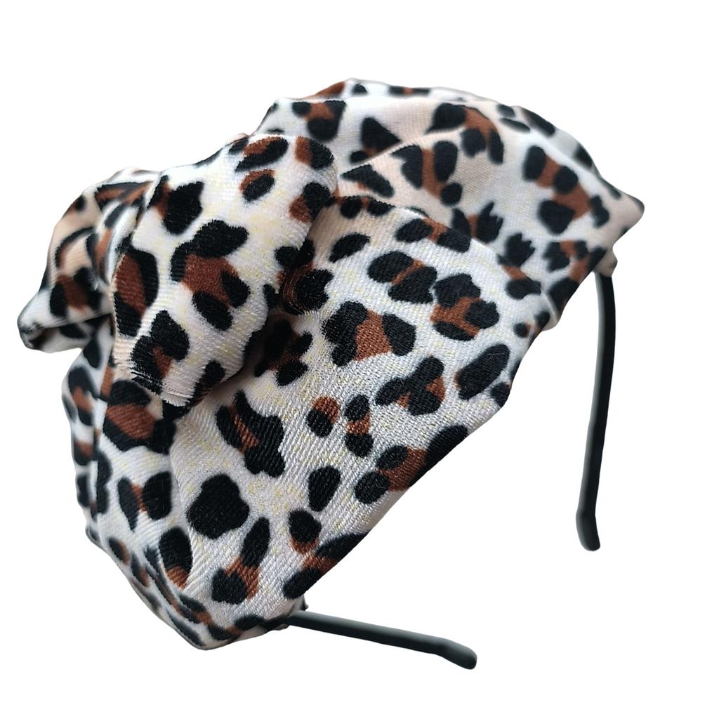 Bowknot Hairhoop Half Caps for Women Elegant Leopard Pattern Headband Nonslip Sweet Fascinator Hairband for Formal Dress