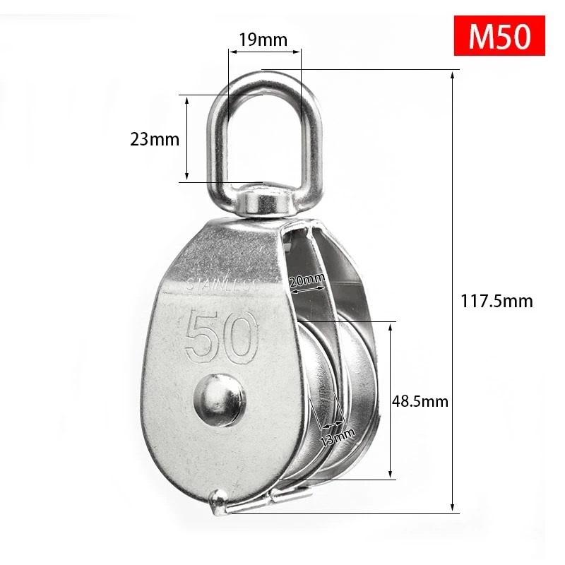 Stainless Double Pulley Block Lifting Teaction Wheel Wire Rope Crane for Lifting and Hanging M15/M20 /M25/M32/M50 