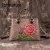 Vintage Handbag Handmade Embossing Cow Leather Women Bag Large Capacity Floral Female Shoulder Messenger Bags