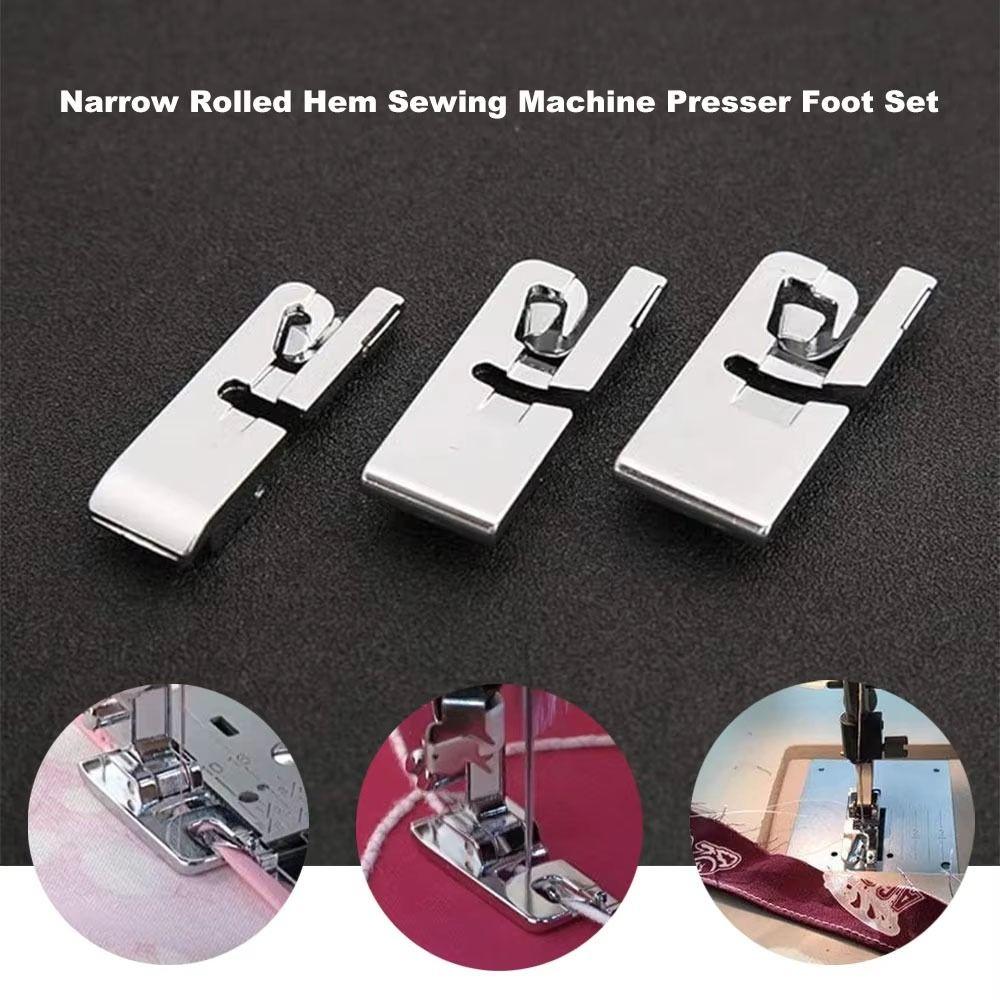 3Pcs/Set Narrow Rolled Hem Sewing Machine Presser Foot  for Household Multi-Function Sewing Machines
