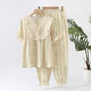 Women's loungewear summer fungus lapel print short-sleeved trousers loose and comfortable casual pajamas